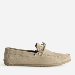 Mocassin-bateau taupe cuir velours avec lacet