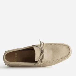 Mocassin-bateau taupe cuir velours avec lacet