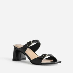 Mule à talon noire cuir double bride