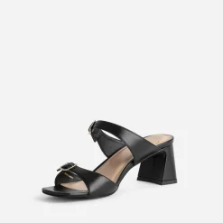 Mule à talon noire cuir double bride