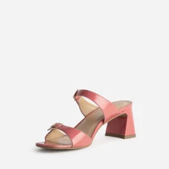 Mule à talon rose cuir verni double bride