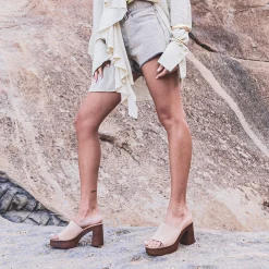 Mule à talon TEXTO beige cuir velours