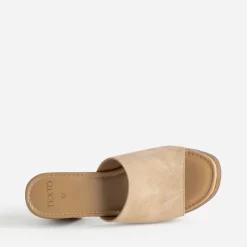 Mule à talon TEXTO beige cuir velours