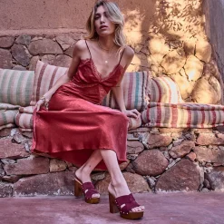 Mule à talon TEXTO bordeaux en cuir velours