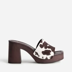Mule à talon TEXTO marron motif vache