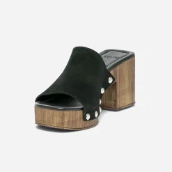 Mule à talon TEXTO noire en cuir velours