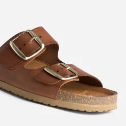 Mule anatomique marron en cuir éco-conçu