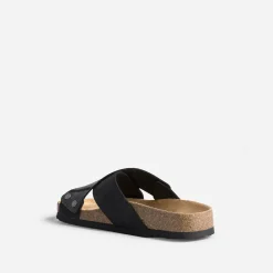 Mule anatomique noire en cuir velours