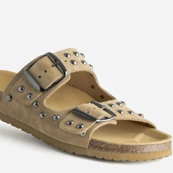 Mule anatomique TEXTO beige cuir velours clouté