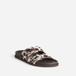 Mule anatomique TEXTO marron cuir motif vache