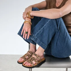 Mule beige cuir à motif léopard