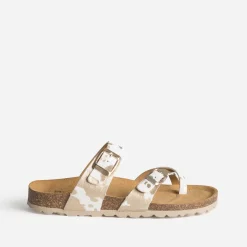 Mule blanche cuir effet poulain motif vache