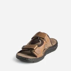 Mule camel éco-conçue en cuir à scratchs