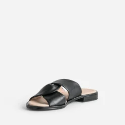 Mule CAPRICE noire en cuir à brides croisées