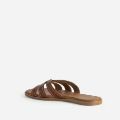 Mule cognac cuir brides détails couture