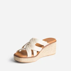 Mule compensée beige éco-conçue en cuir souple