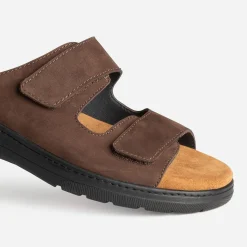 Mule FRANCE ARNIO marron cuir à scratchs