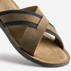 Mule marron éco-conçue en cuir et denim