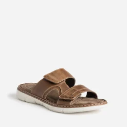 Mule marron en cuir à scratchs