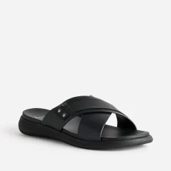 Mule noire cuir brides croisées