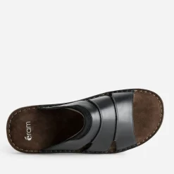 Mule noire cuir semelle cuir velours marron