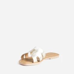 Mule or en cuir grainé