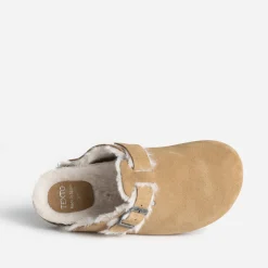 Mule TEXTO beige cuir velours fourré