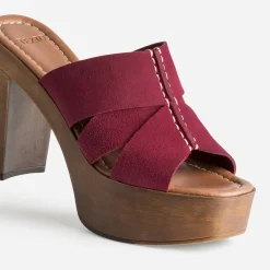 Mule TEXTO bordeaux cuir velours à talon