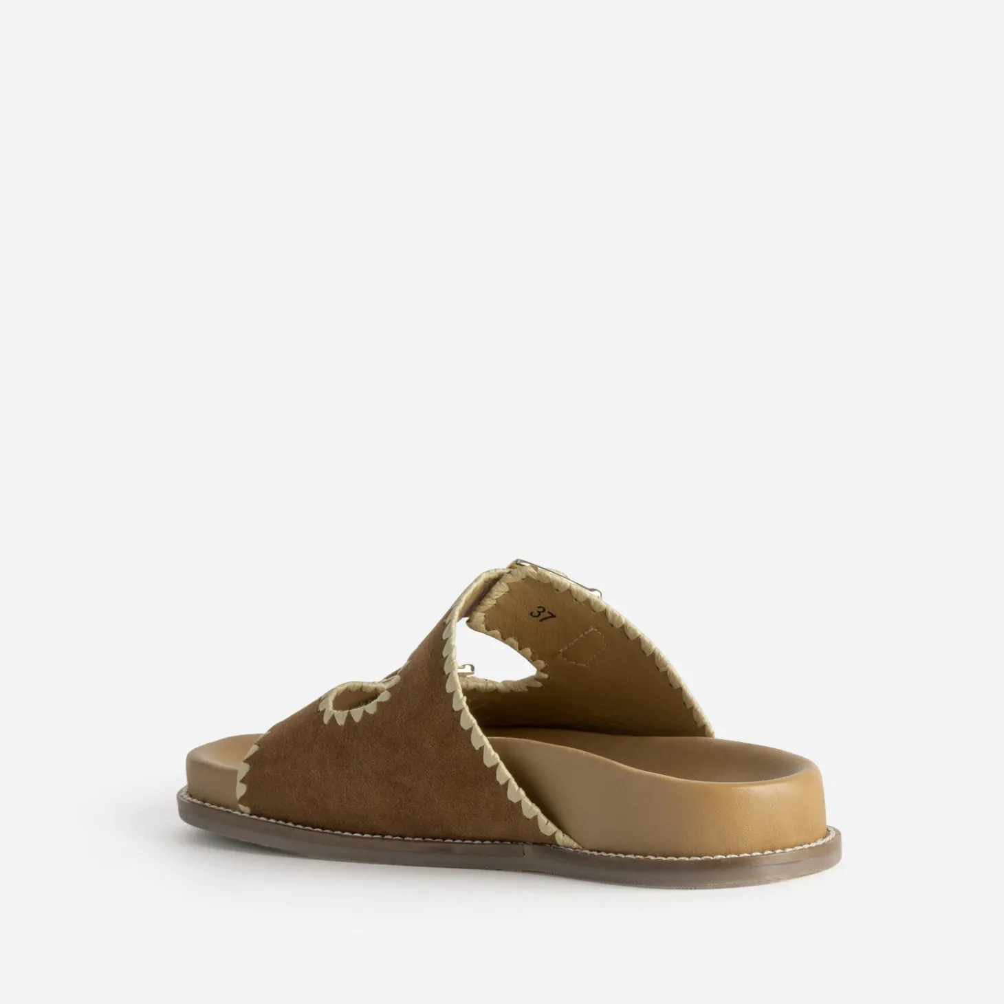 Mule TEXTO camel cuir velours brodé
