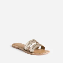 Mule TEXTO dorée cuir tressé