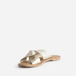 Mule TEXTO dorée en cuir à brides souples croisées