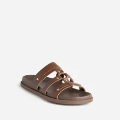 Mule TEXTO marron cuir décor clous