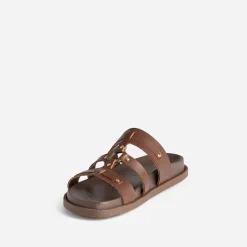 Mule TEXTO marron cuir décor clous