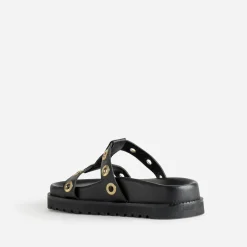 Mule TEXTO noire cuir décor oeillets