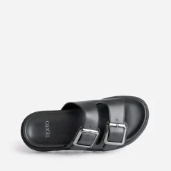 Mule TEXTO noire en cuir à semelle épaisse