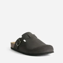 Mule-sabot anatomique marron cuir velours