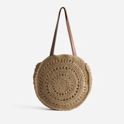 Panier rond beige foncé paille papier