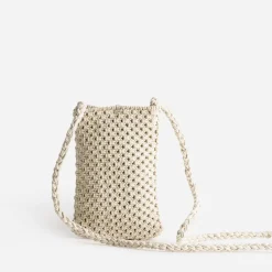 Pochette à téléphone TEXTO beige en macramé
