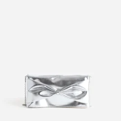 Pochette argentée maxi nœud