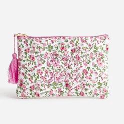 Pochette blanche fleurie à message brodé