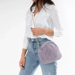 Pochette minaudière lilas en paille papier