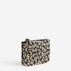 Pochette TEXTO noire à motif lépard