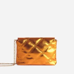 Pochette TEXTO orange métallisé matelassée
