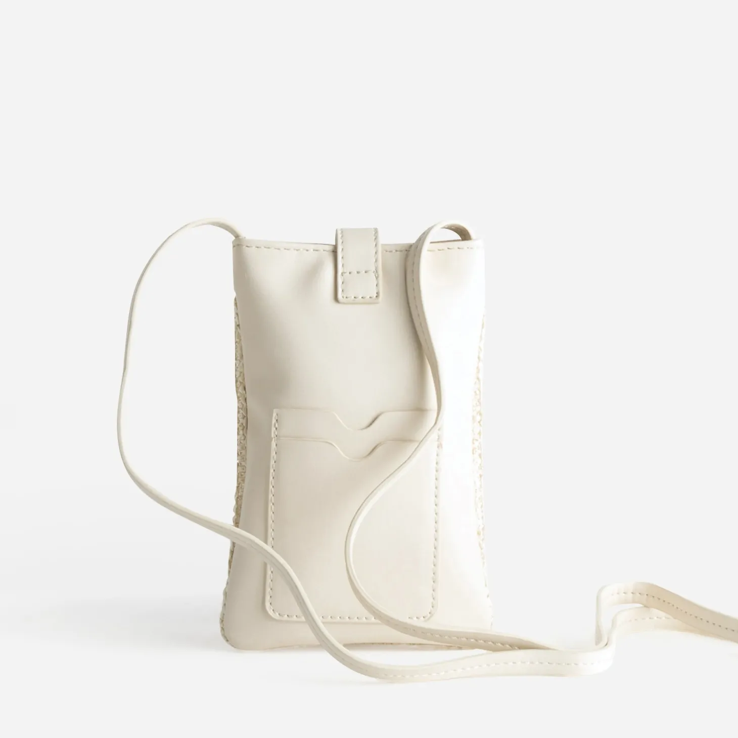 Pochette-téléphone écrue bi-matière tressée