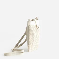 Pochette-téléphone écrue bi-matière tressée