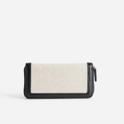 Portefeuille beige et noir bi-matière