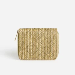 Porte-monnaie beige effet raphia brodé