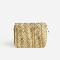 Porte-monnaie beige effet raphia brodé