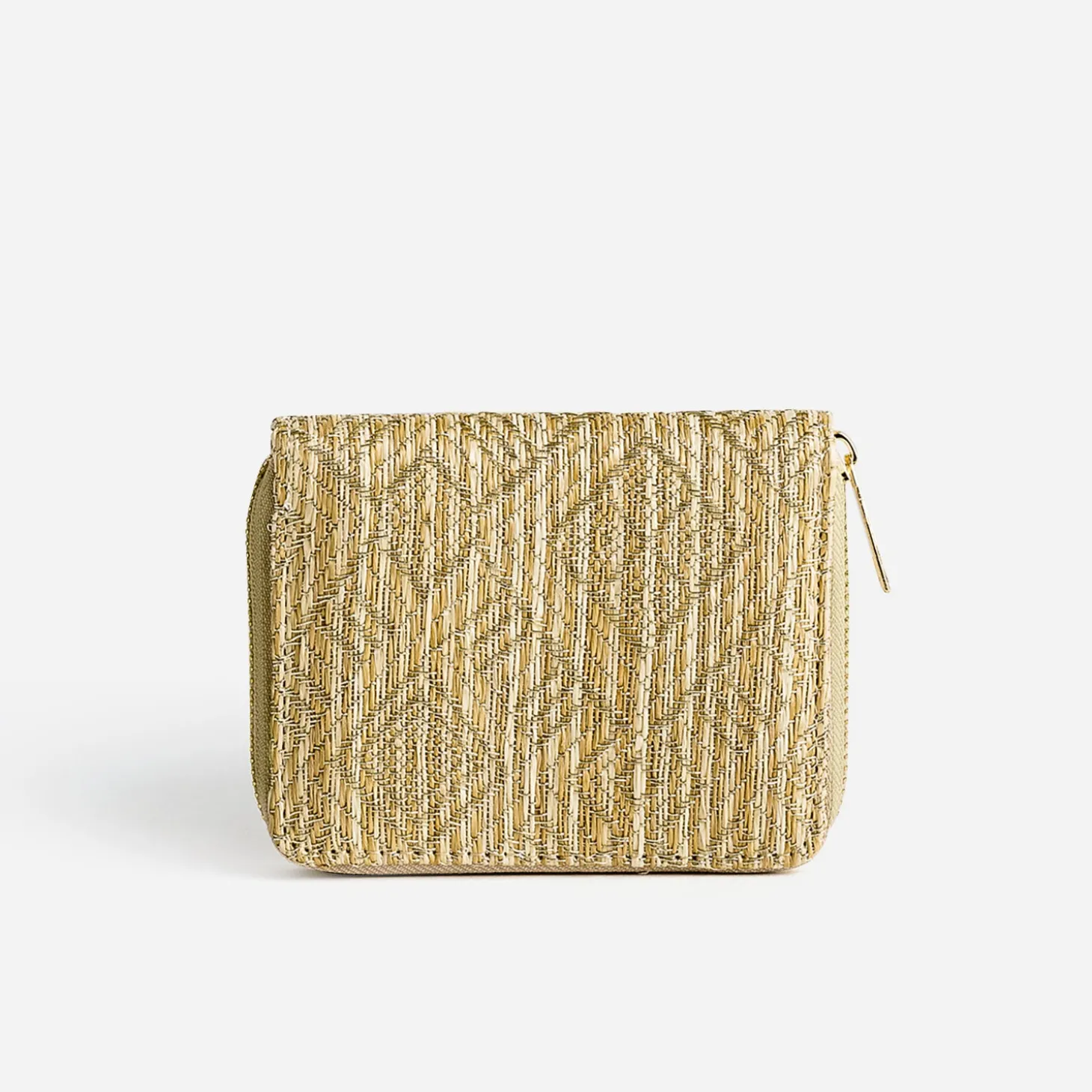 Porte-monnaie beige effet raphia brodé