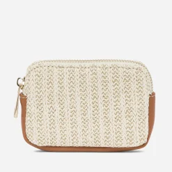 Porte-monnaie beige et or tressé